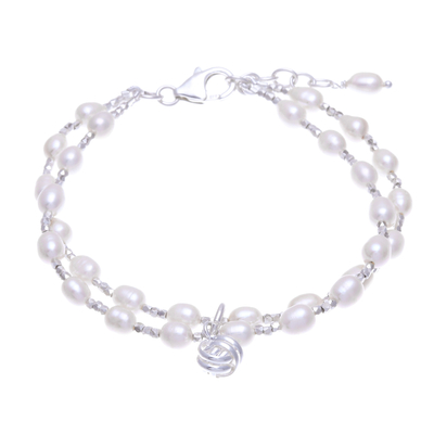 Cultured pearl pendant bracelet, 'The Promise' - Thai Cultured Pearl Bracelet with Sterling Silver Pendant