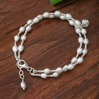 pulsera con colgante de perlas cultivadas - Pulsera de perlas cultivadas de Tailandia con colgante de plata de ley