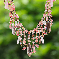 Multi-gemstone waterfall necklace, 'Wild Pink' - Pink Multi-Gemstone Beaded Waterfall Necklace from Thailand