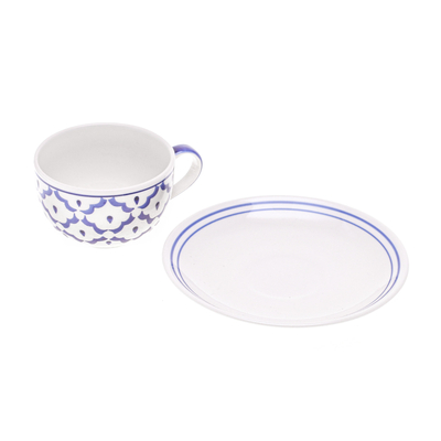 Taza y platillo de cerámica - Juego de taza y plato de cerámica con piña azul