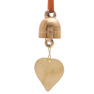 Handcrafted Brass Christmas Bell Ornament with Satin Ribbon