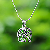 Sterling silver pendant necklace, 'Oneiric Elephant' - Sterling Silver Elephant Pendant Necklace from Thailand