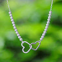 Sterling silver choker necklace, 'Romantic Links' - Sterling Silver Heart Choker Necklace in High Polish Finish