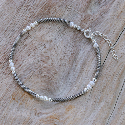 Cultured pearl chain bracelet, 'Future Elegance' - Sterling Silver Chain Bracelet with White Cultured Pearls