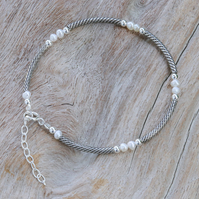 Cultured pearl chain bracelet, 'Future Elegance' - Sterling Silver Chain Bracelet with White Cultured Pearls