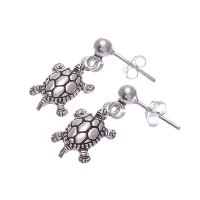 Sterling silver dangle earrings, 'Traditional Shells' - Sterling Silver Turtle Dangle Earrings with Oxidized Finish