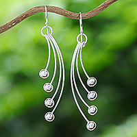 Sterling silver dangle earrings, 'Rain of Glances' - Sterling Silver Dangle Earrings with Modern Design