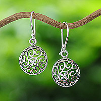 Sterling silver dangle earrings, 'Ethereal Bouquets' - Polished Sterling Silver Dangle Earrings with Floral Design