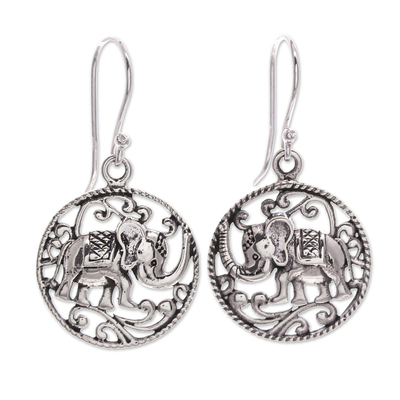 Sterling silver dangle earrings, 'Origin of a Sage' - Sterling Silver Elephant Dangle Earrings in Polished Finish