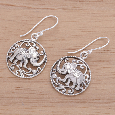 Sterling silver dangle earrings, 'Origin of a Sage' - Sterling Silver Elephant Dangle Earrings in Polished Finish