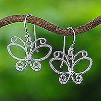 Sterling silver dangle earrings, 'Magical Fantasy' - Sterling Silver Butterfly Dangle Earring Crafted in Thailand