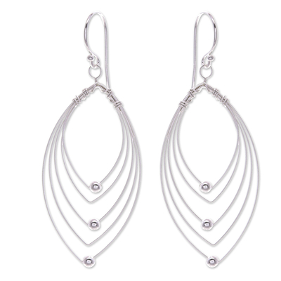 Sterling silver dangle earrings, 'Marquise's Gaze' - Marquise-Shaped Sterling Silver Dangle Earrings