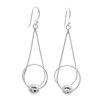 Sterling silver dangle earrings, 'Joy in The Snow' - Modern Sterling Silver Dangle Earrings with Polished Finish