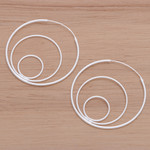 Sterling silver hoop earrings, 'Moon Allure' - Modern Sterling Silver Hoop Earrings with Polished Finish