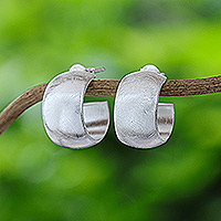 Sterling silver half-hoop earrings, 'Casual Style' - Sterling Silver Half-Hoop Earrings with Textured Finish