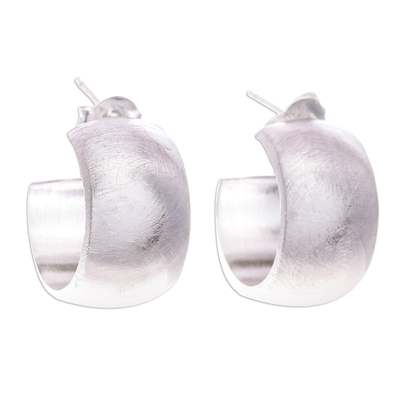 Sterling silver half-hoop earrings, 'Casual Style' - Sterling Silver Half-Hoop Earrings with Textured Finish