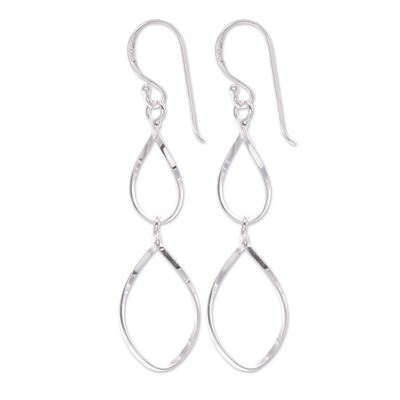 Sterling silver dangle earrings, 'Winter Wind' - Polished Sterling Silver Dangle Earrings with Modern Design