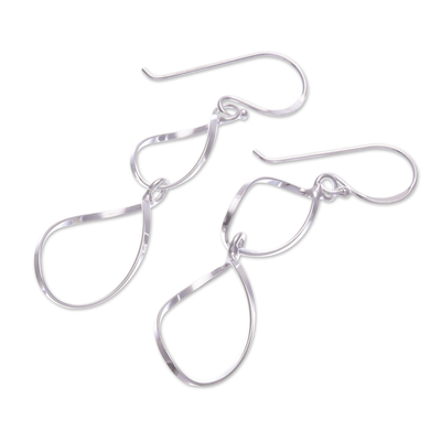 Sterling silver dangle earrings, 'Winter Wind' - Polished Sterling Silver Dangle Earrings with Modern Design