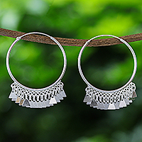 Sterling silver hoop earrings, 'Triangle Appeal' - Sterling Silver Hoop Earrings with Dangling Triangles