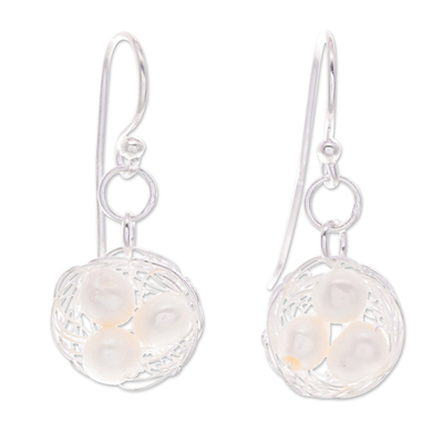 Sterling Silver Nest Dangle Earrings with Cultured Pearls