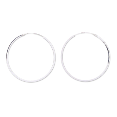 Polished Sterling Silver Hoop Earrings Crafted in Thailand