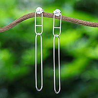 Sterling silver dangle earrings, 'Modern Ties' - Modern Sterling Silver Dangle Earrings from Thailand