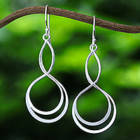 Sterling silver dangle earrings, 'Abstract Motion' - Abstract Sterling Silver Dangle Earrings from Thailand