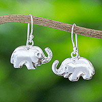 Sterling silver dangle earrings, 'Wise Trunks' - Elephant Sterling Silver Dangle Earrings from Thailand