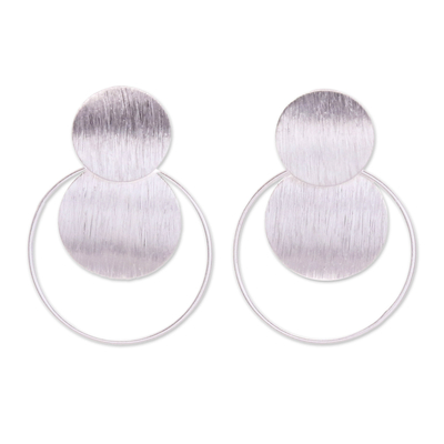 Round Sterling Silver Dangle Earrings with Polished Finish