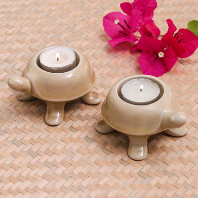 Ceramic tealight candleholders, Warm Guide (pair)