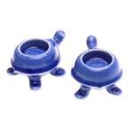 Ceramic tealight candleholders, 'Blue Guide' (pair) - Handmade Turtle Ceramic Candleholders in a Blue Hue (Pair)