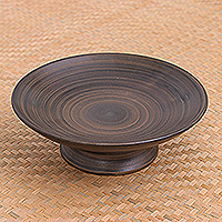 Ceramic cake plate, 'Subtle Sweetness' - Ceramic Cake Plate in a Brown Hue Handcrafted in Thailand