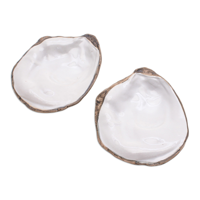 Platos de merienda de cerámica, (par) - Platos de aperitivo de ostras de cerámica redondos hechos a mano (par)