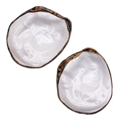 Platos de merienda de cerámica, (par) - Platos de aperitivo de ostras de cerámica redondos hechos a mano (par)