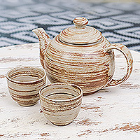 Juego de té de cerámica, 'Earth Bond' (juego de 3) - Juego de té de cerámica hecho a mano de Tailandia (juego de 3)