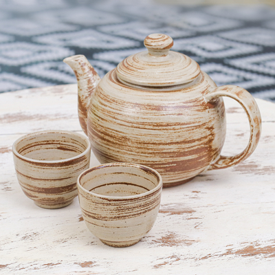 Juego de té de cerámica, (juego de 3) - Juego de té de cerámica hecho a mano de Tailandia (juego de 3)