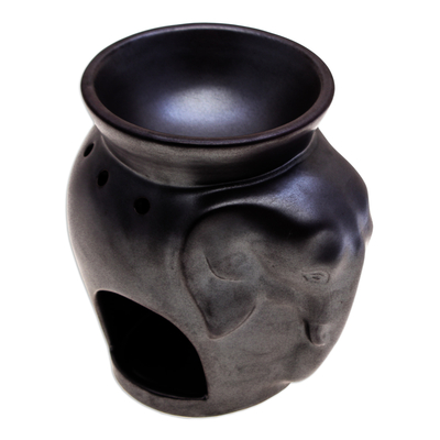 Calentador de aceite de cerámica - Calentador de aceite de elefante de cerámica hecho a mano en tono negro