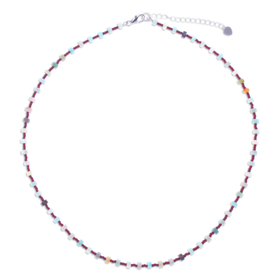 Men's quartz and glass beaded necklace, 'Intense Signs' - Men's Quartz and Glass Beaded Necklace Crafted in Thailand