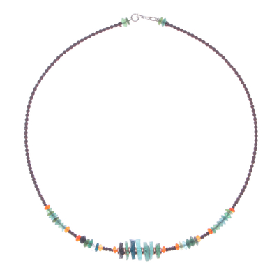 Carnelian and hematite beaded pendant necklace, 'Bohemian Colors' - Bohemian Carnelian and Hematite Beaded Pendant Necklace