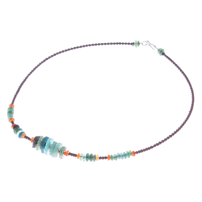 Carnelian and hematite beaded pendant necklace, 'Bohemian colours' - Bohemian Carnelian and Hematite Beaded Pendant Necklace
