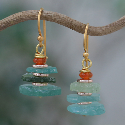 Gold-plated chalcedony and hematite earrings, Ocean Bohemian