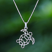 Sterling silver pendant necklace, 'Free Turtle'