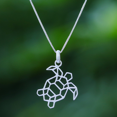 Sterling silver pendant necklace, 'Free Turtle' - Geometric Sterling Silver Necklace with Turtle Pendant