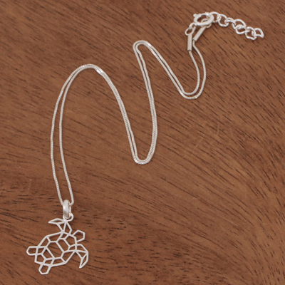 Halskette mit Anhänger aus Sterlingsilber - Geometrische Halskette aus Sterlingsilber mit Schildkrötenanhänger