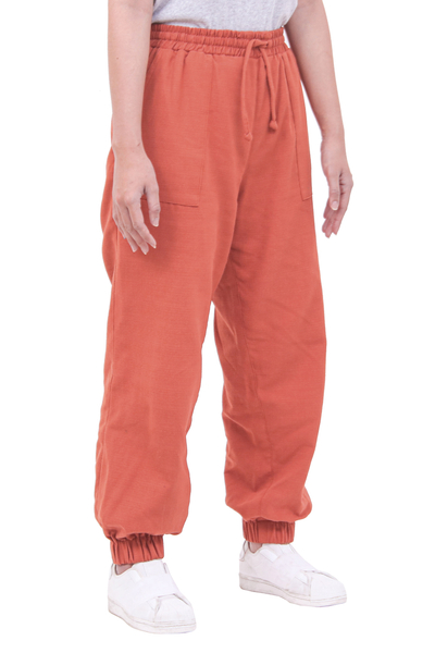 Cotton twill jogger pants, 'Casual in Sienna' - Salamander Cotton Twill Jogger Pants with Drawstring Waist