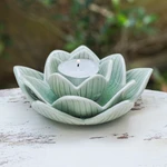 Celadon ceramic tealight candleholder, 'Blooming Lotus' - Lotus-Shaped Celadon Ceramic Tealight Candleholder in Green