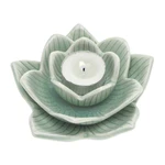 Celadon ceramic tealight candleholder, 'Blooming Lotus' - Lotus-Shaped Celadon Ceramic Tealight Candleholder in Green