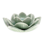 Celadon ceramic tealight candleholder, 'Blooming Lotus' - Lotus-Shaped Celadon Ceramic Tealight Candleholder in Green