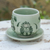 Taza y plato de cerámica Celadon - Taza y plato de cerámica verde celadón hechos a mano con flores