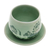 Taza y plato de cerámica Celadon - Taza y plato de cerámica verde celadón hechos a mano con flores